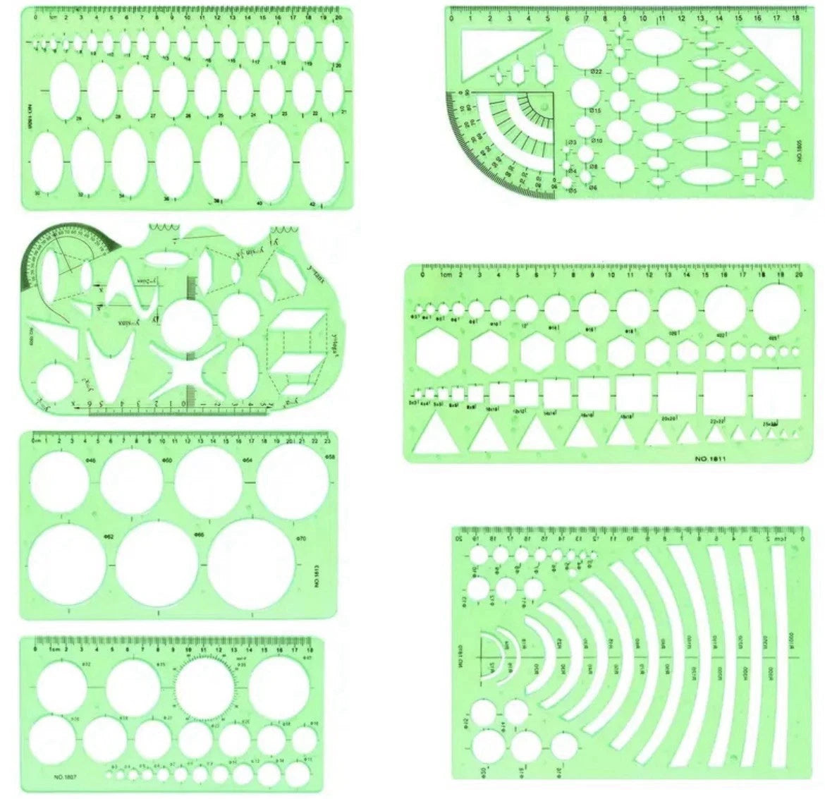 Kreative Kunststoffschablonen: 7er Set für Architektur, Geometrie und Schule