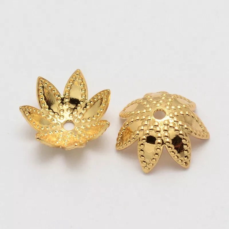 20 Blütenblatt Messing Perlenkappen, Blume, golden, 9x4 mm, Bohrung: 1 mm PERLEN