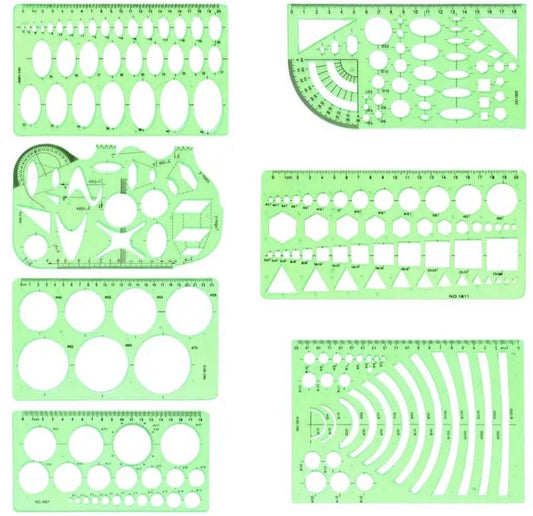 Kreative Kunststoffschablonen: 7er Set für Architektur, Geometrie und Schule